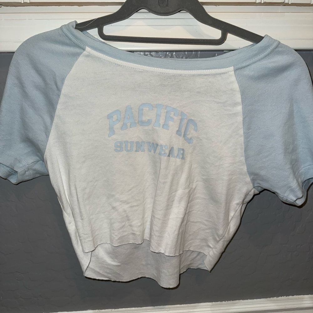 Pacific Sunwear Blue and White Raglan Tee